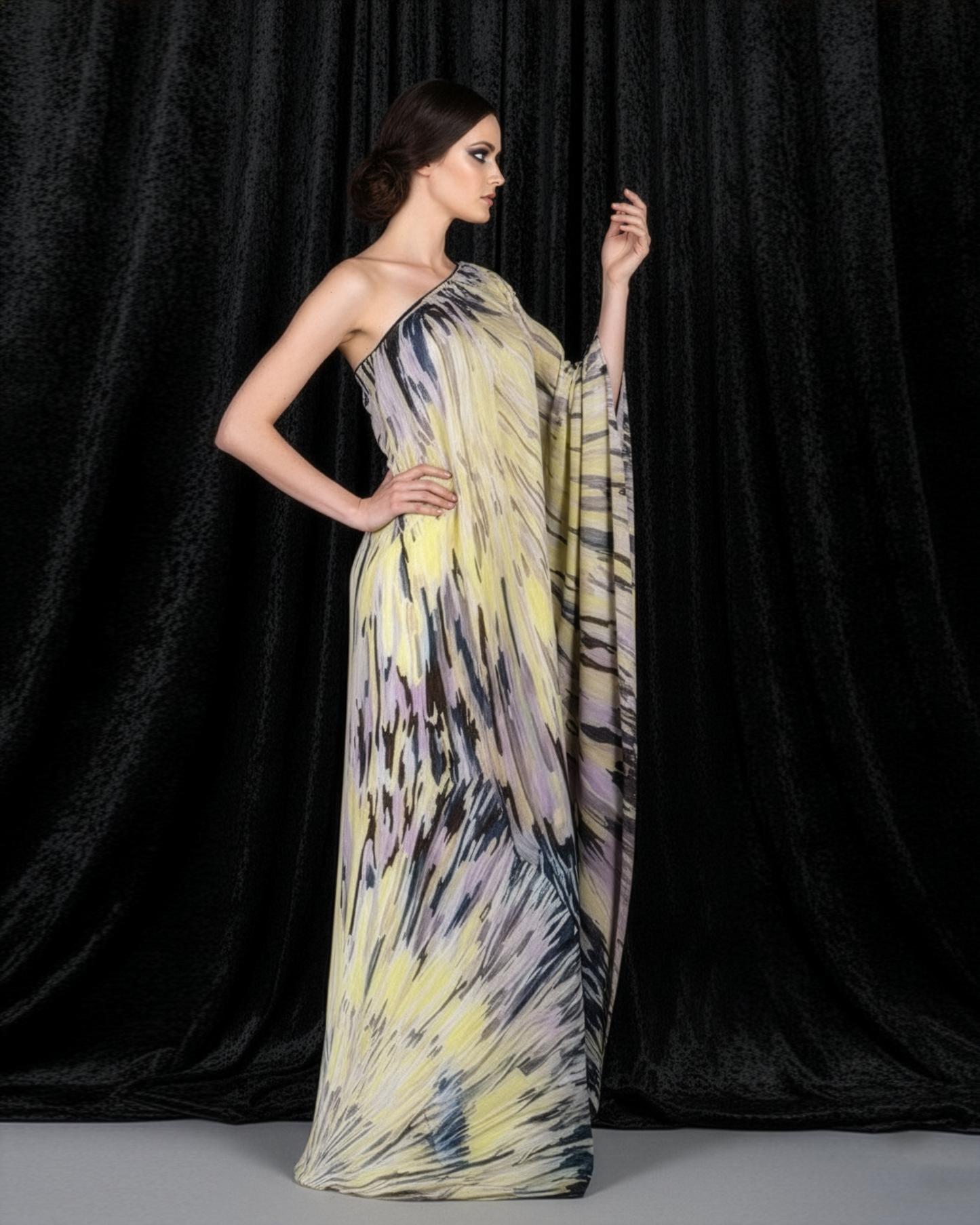 Strokes Purple Yellow Kaftan Dress