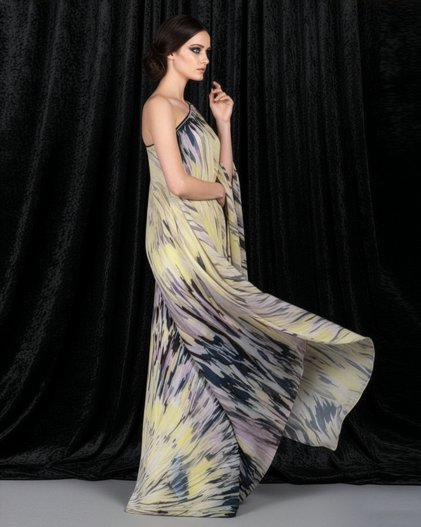 Strokes Purple Yellow Kaftan Dress