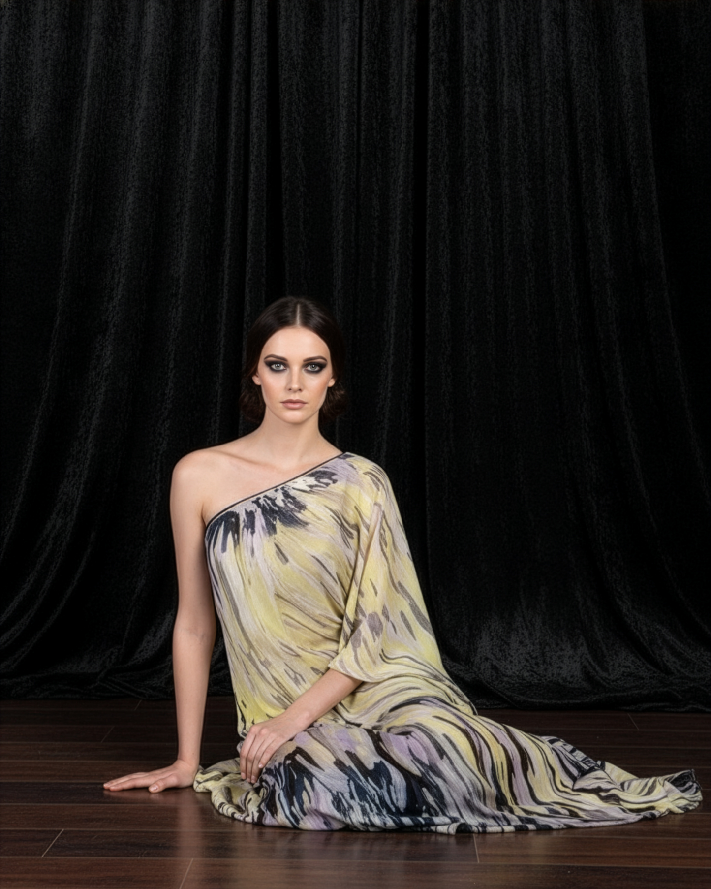 Strokes Purple Yellow Kaftan Dress