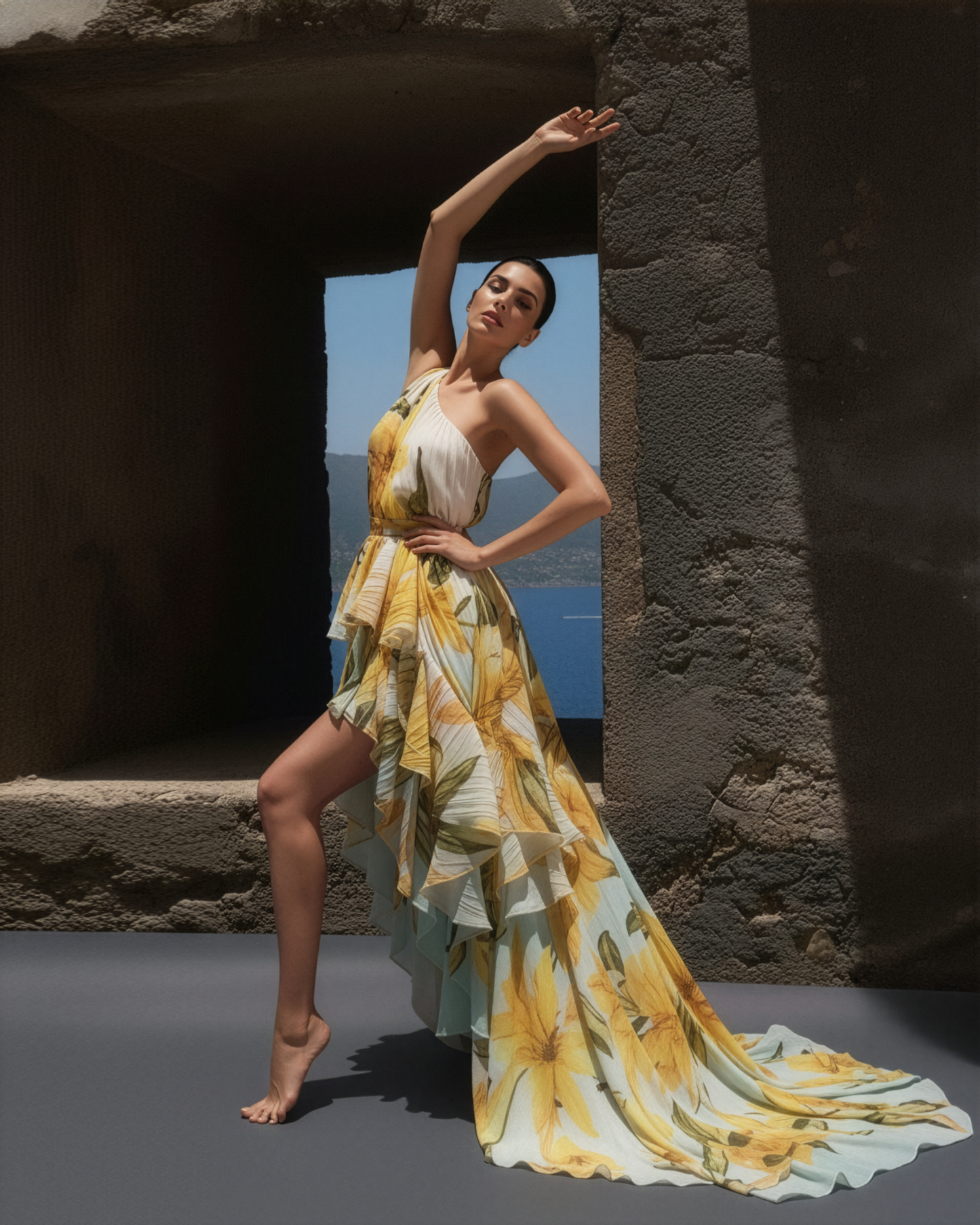 LUXE Lily ColourBlock Ruffle One Shoulder Gown