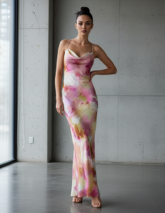 Abstract Floral Spaghetti Dress