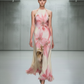 Cream Pastel Pink Flower Halter Dress