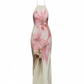 Cream Pastel Pink Flower Halter Dress