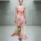 Cream Pastel Pink Flower Halter Dress