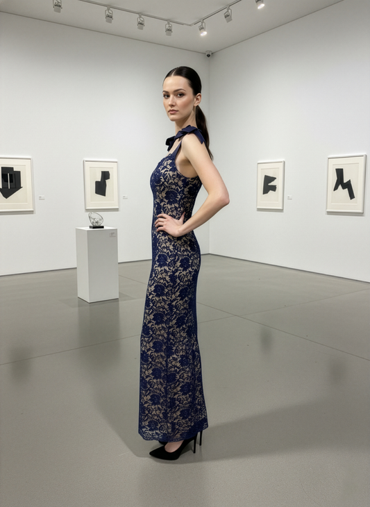 LUXE Peekaboo Navy Lace Dress