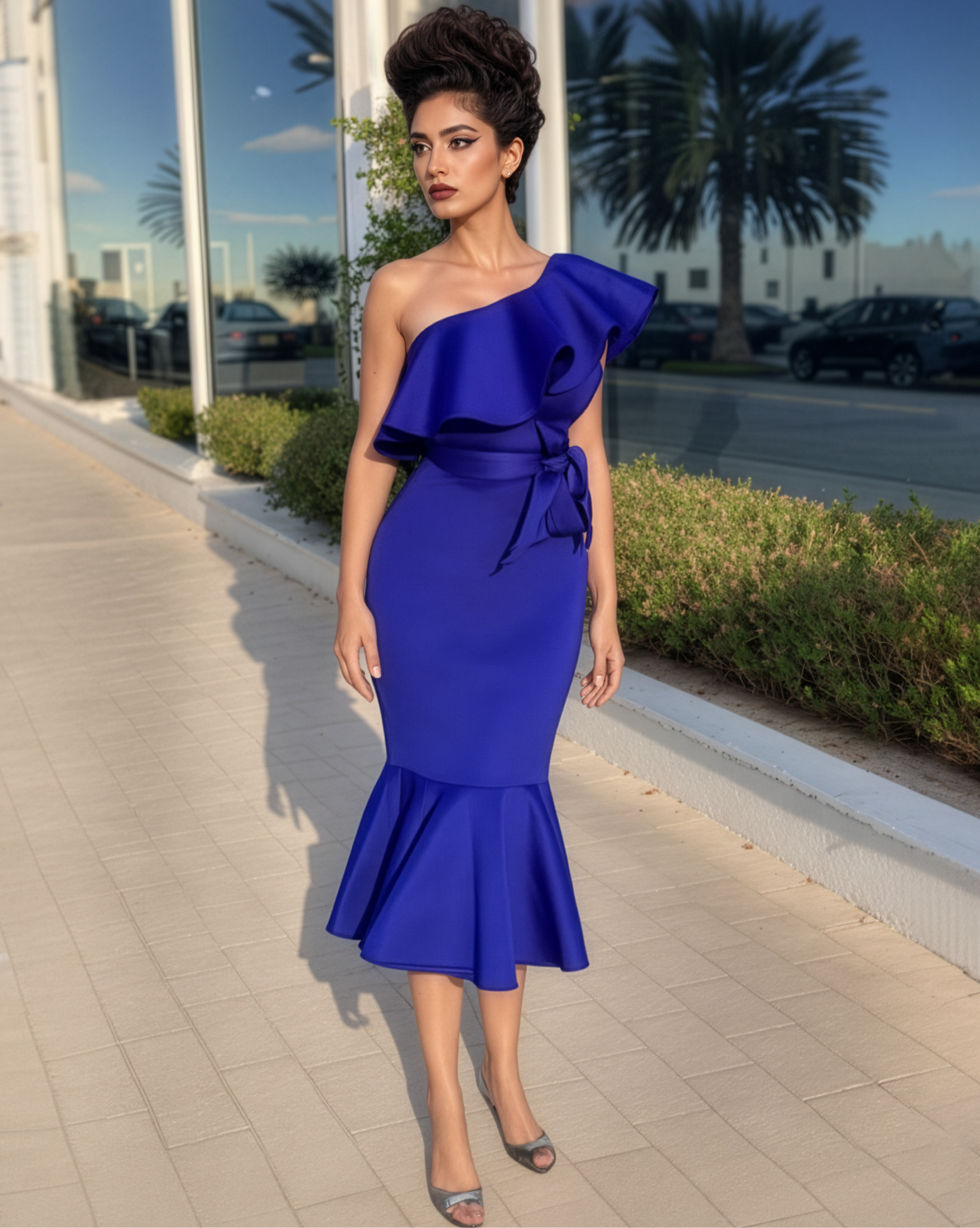 Electric Blue Ruffle One Dress