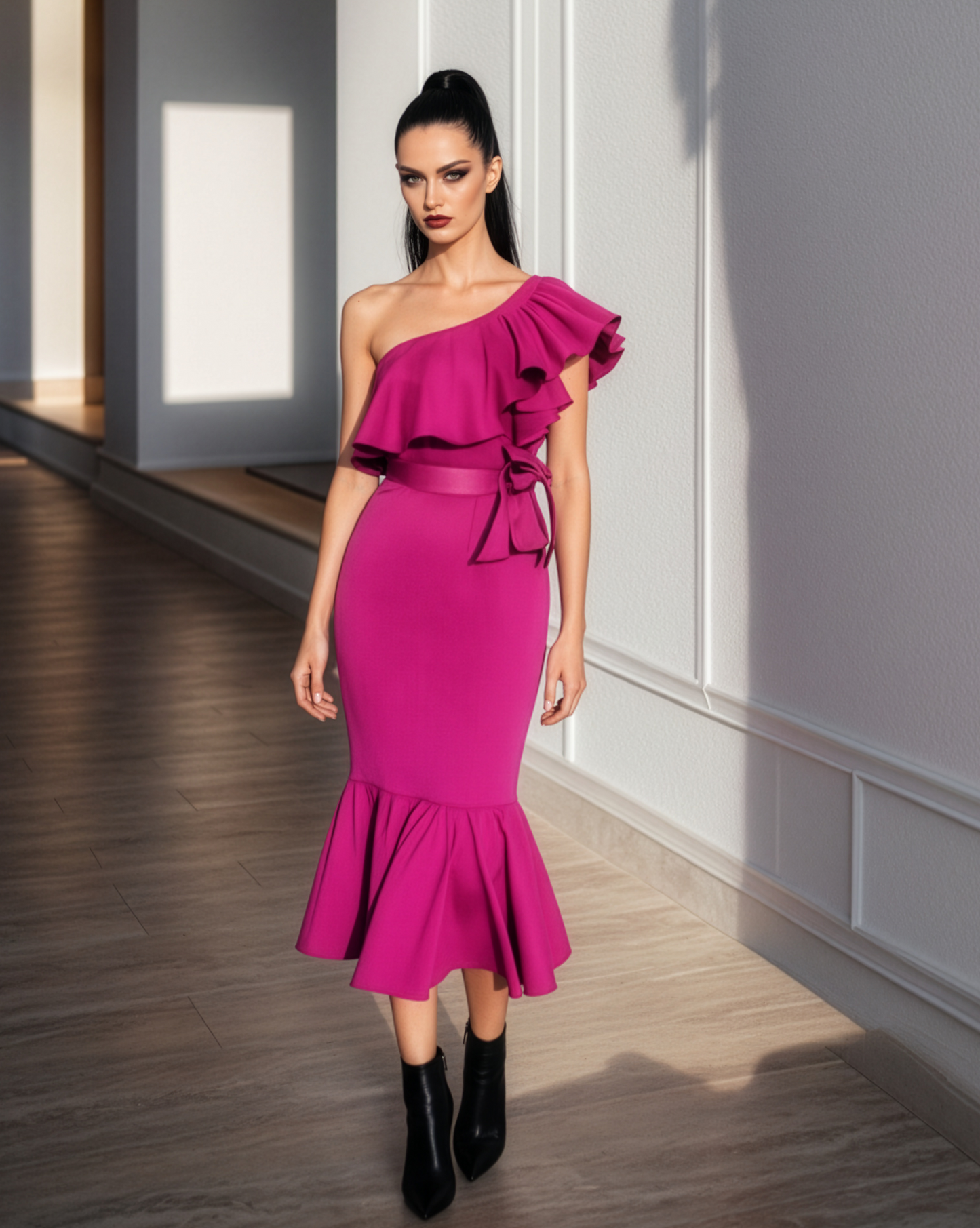 Fuscia Ruffle One Dress