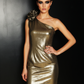 LUXE Bronze Ruffle One Shoulder Dress