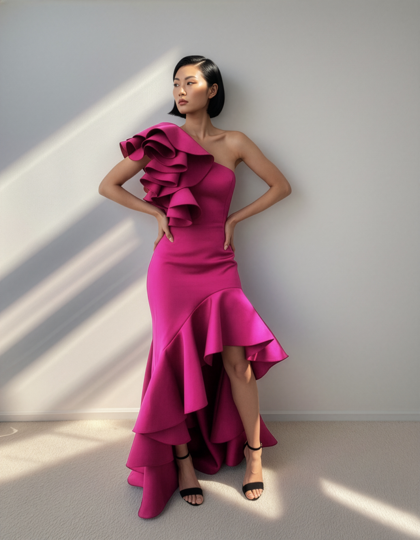 LUXE Fuscia Ruffle One Gown