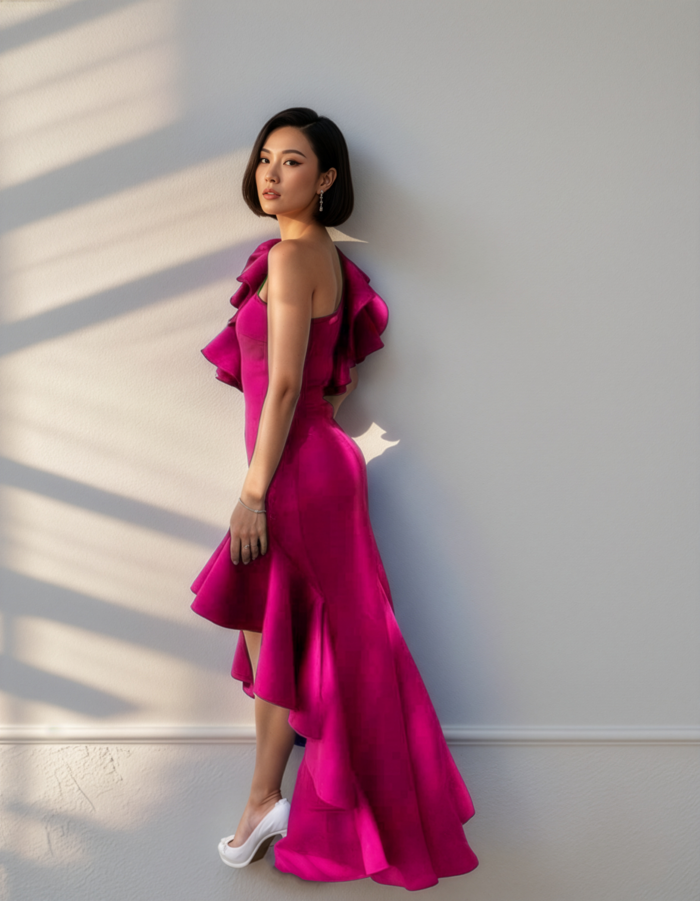 LUXE Fuscia Ruffle One Gown