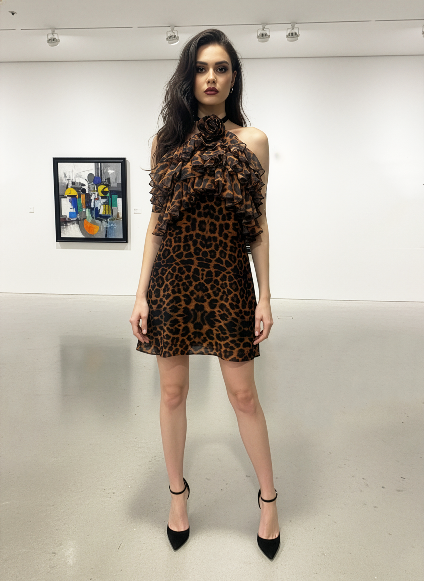 Leopard Ruffle Halter Dress