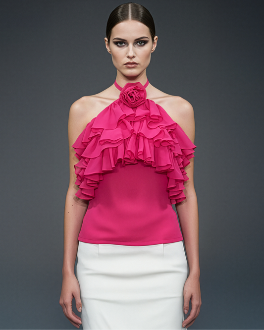 Pink Ruffle Halter Top