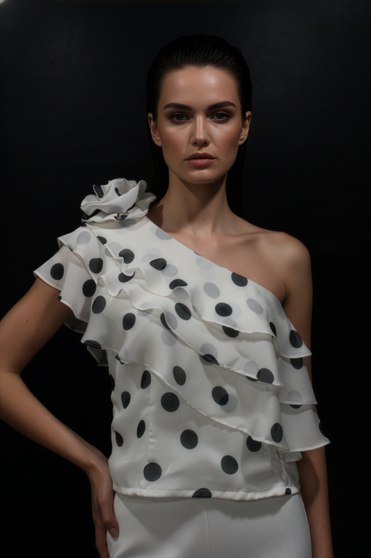 Polka One Ruffle Drama Top