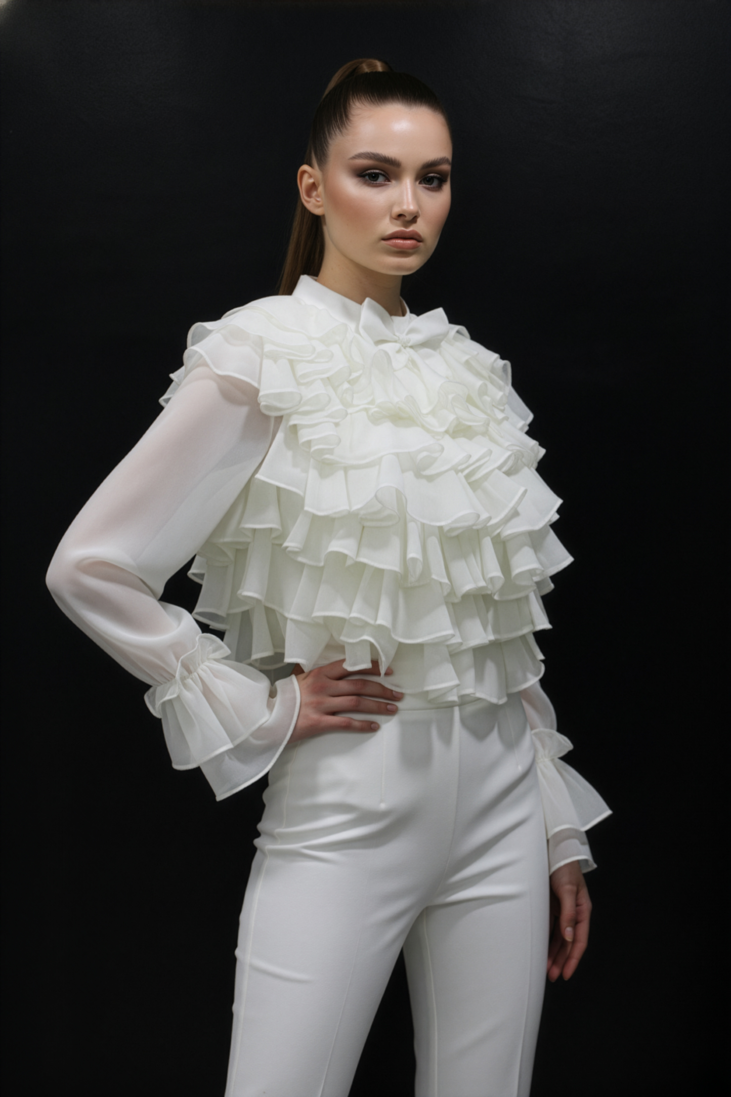 White Ruffle Drama Top