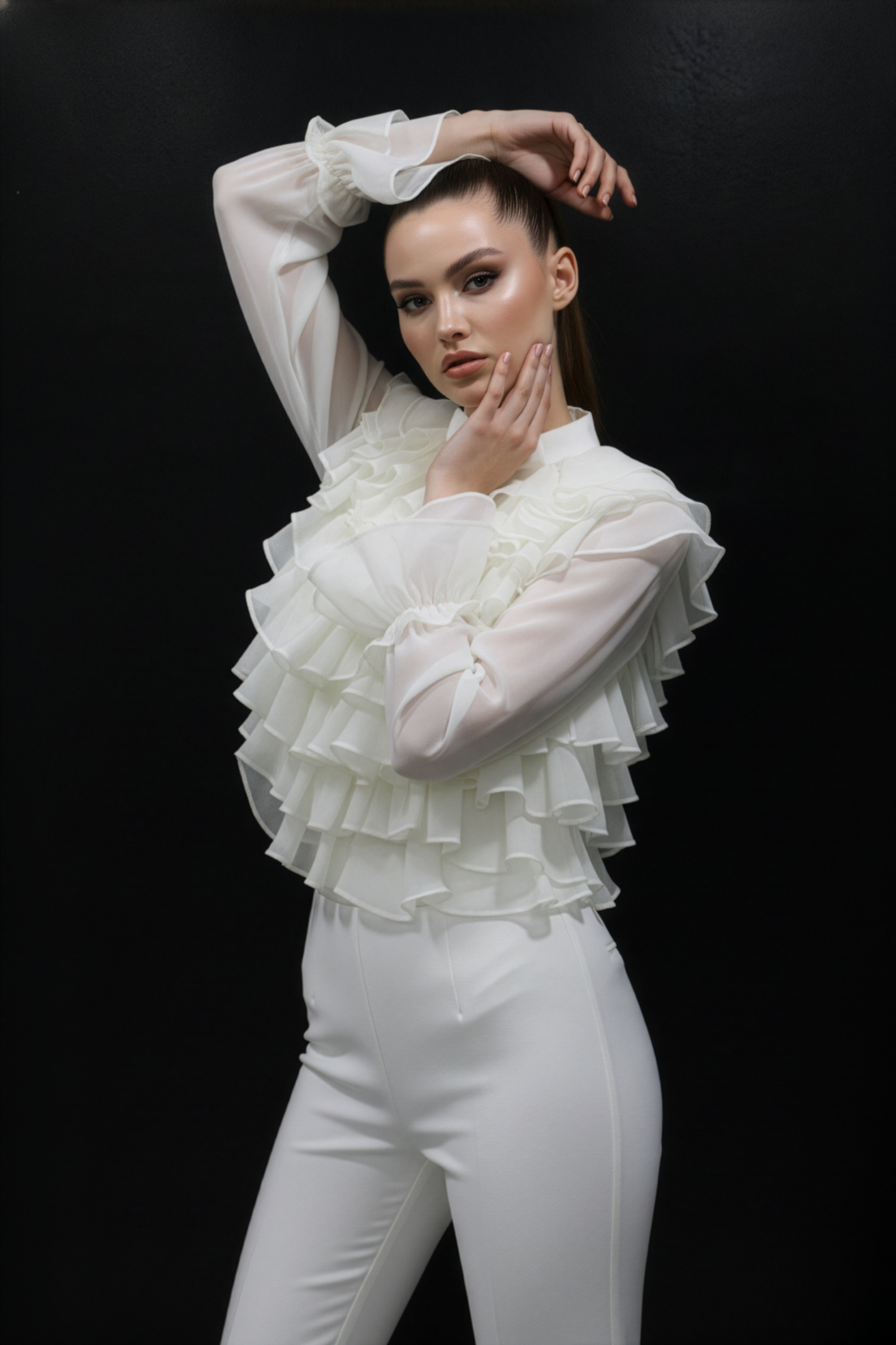 White Ruffle Drama Top