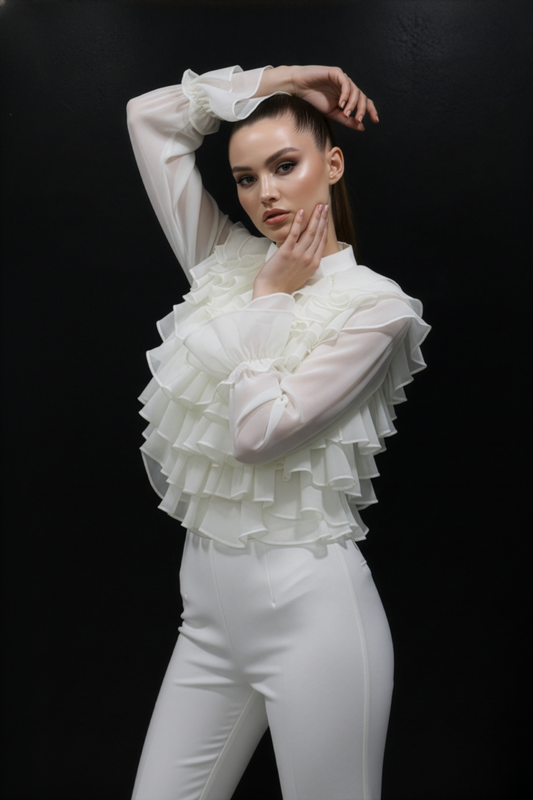 White Ruffle Drama Top