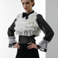 Black White Ruffle Drama Top
