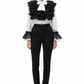White Black Ruffle Drama Top