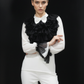 White Black Ruffle Drama Top