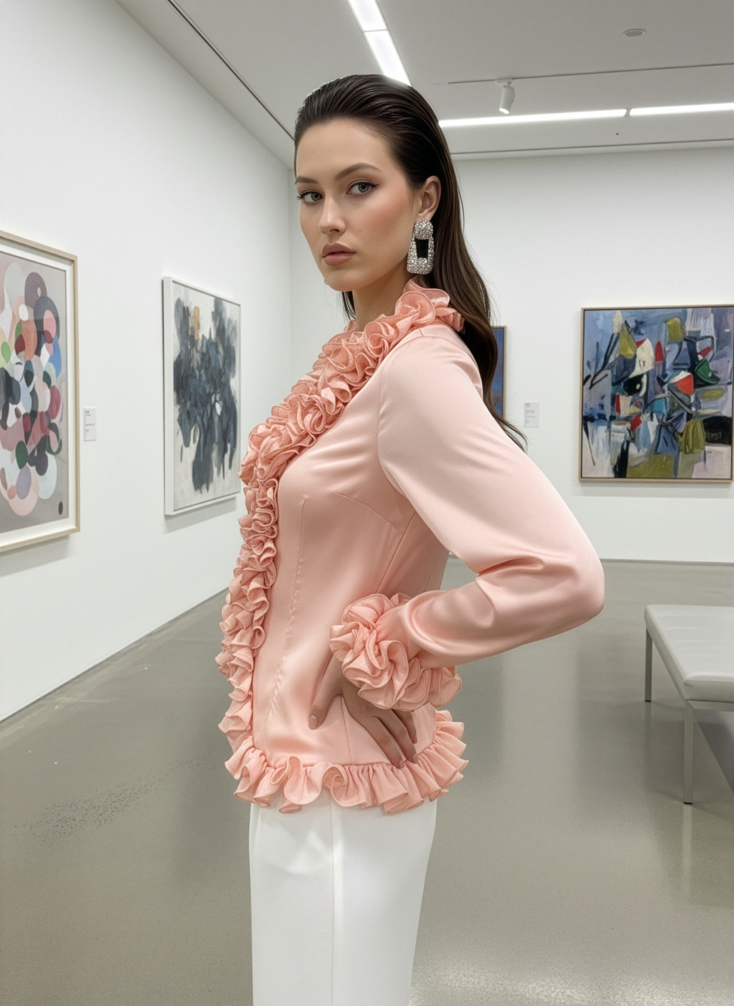 Coral Ruffle Neck Top