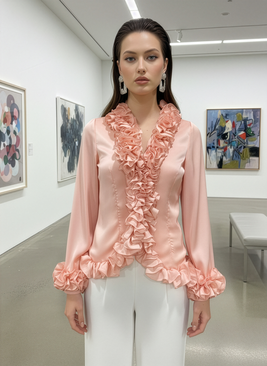 Coral Ruffle Neck Top