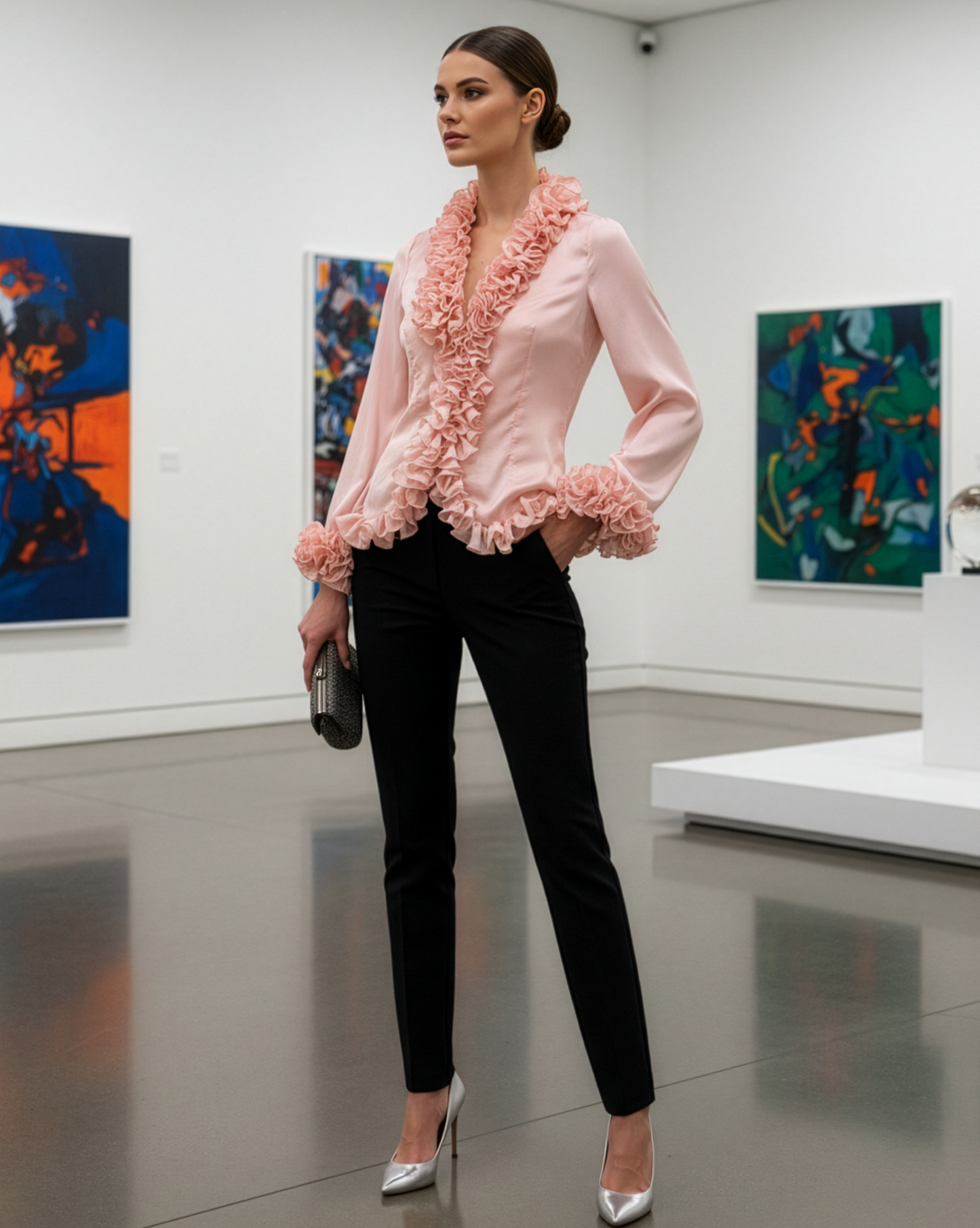 Coral Ruffle Neck Top