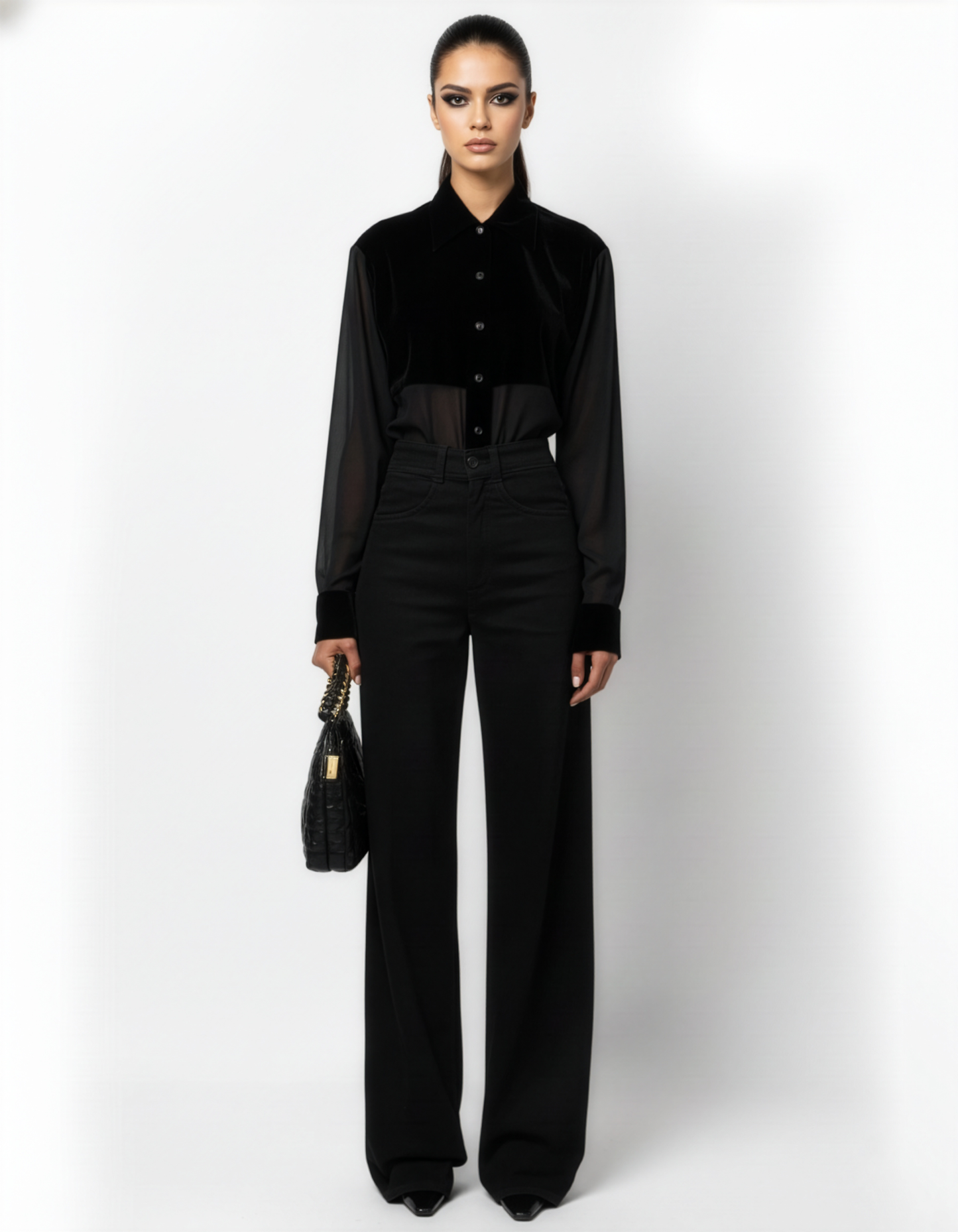 Black Sheer Panel Shirt