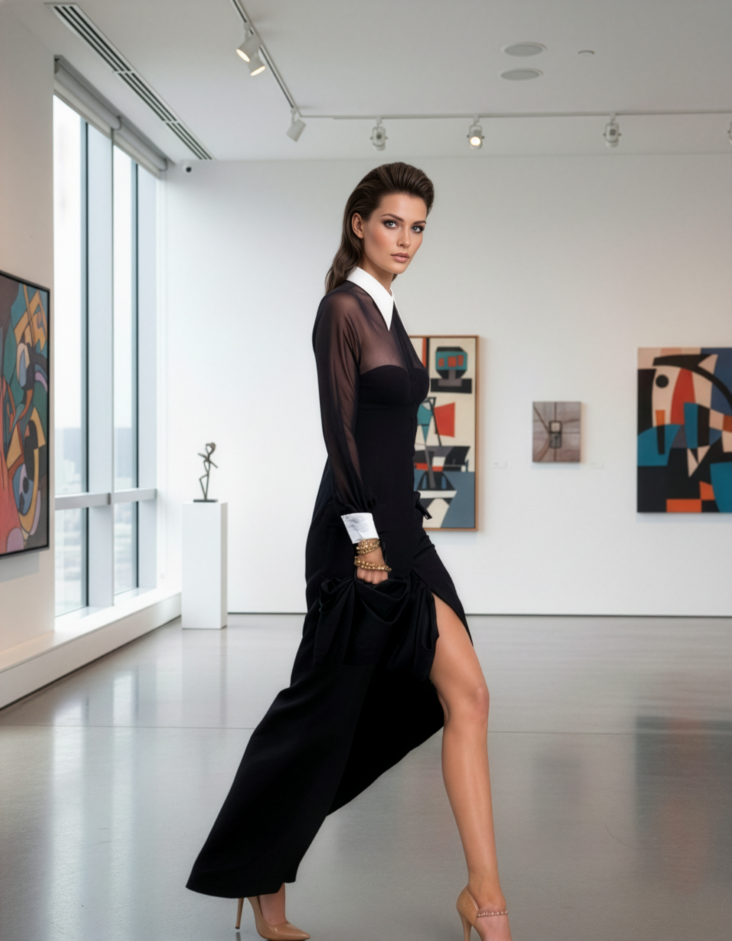 LUXE Sheer Shirt Panel Gown