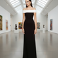 LUXE Black White Off Shoulder Gown