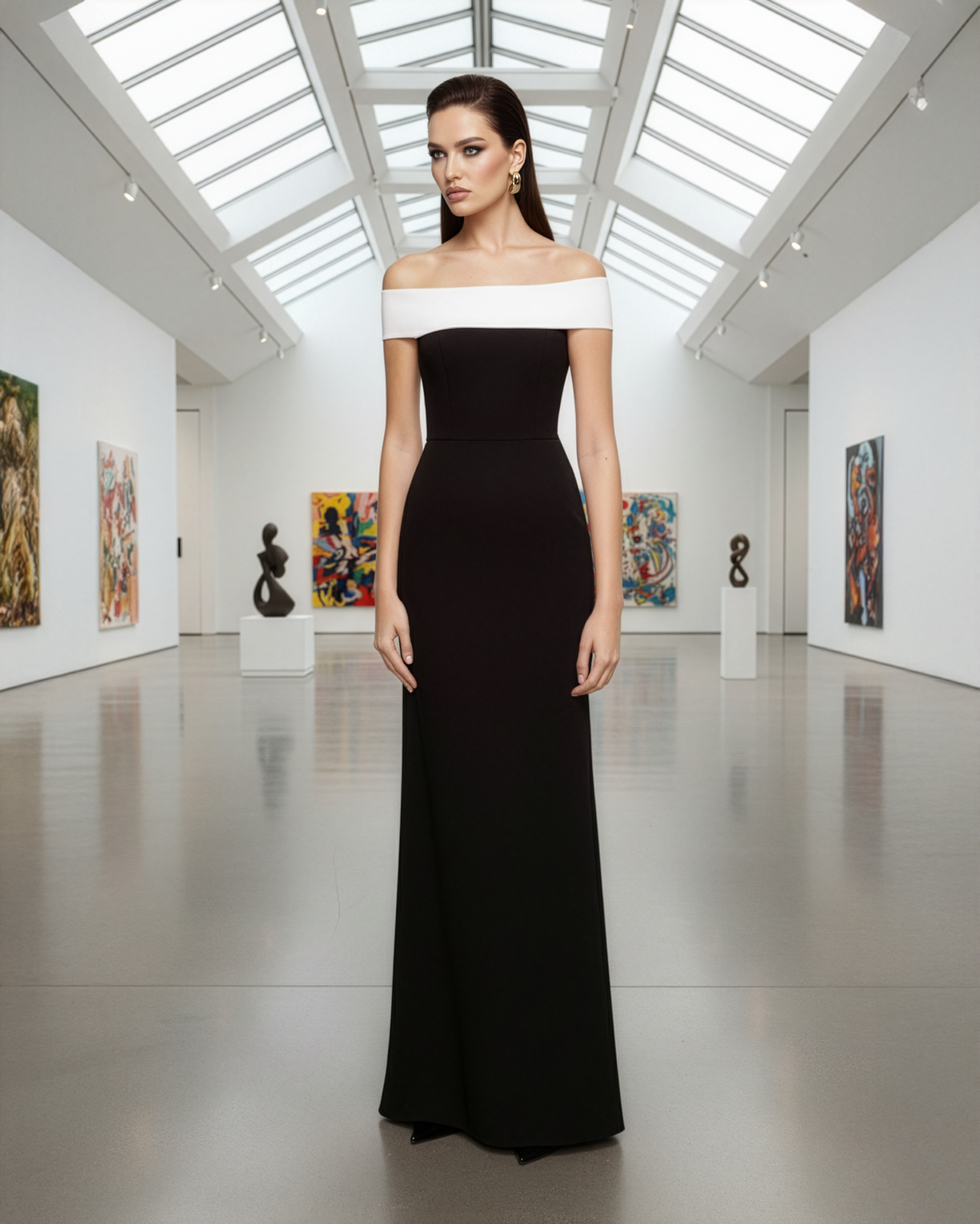 LUXE Black White Off Shoulder Gown