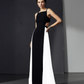 LUXE Black White Panel Cut-Out Gown
