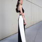 LUXE Black White Panel Cut-Out Gown