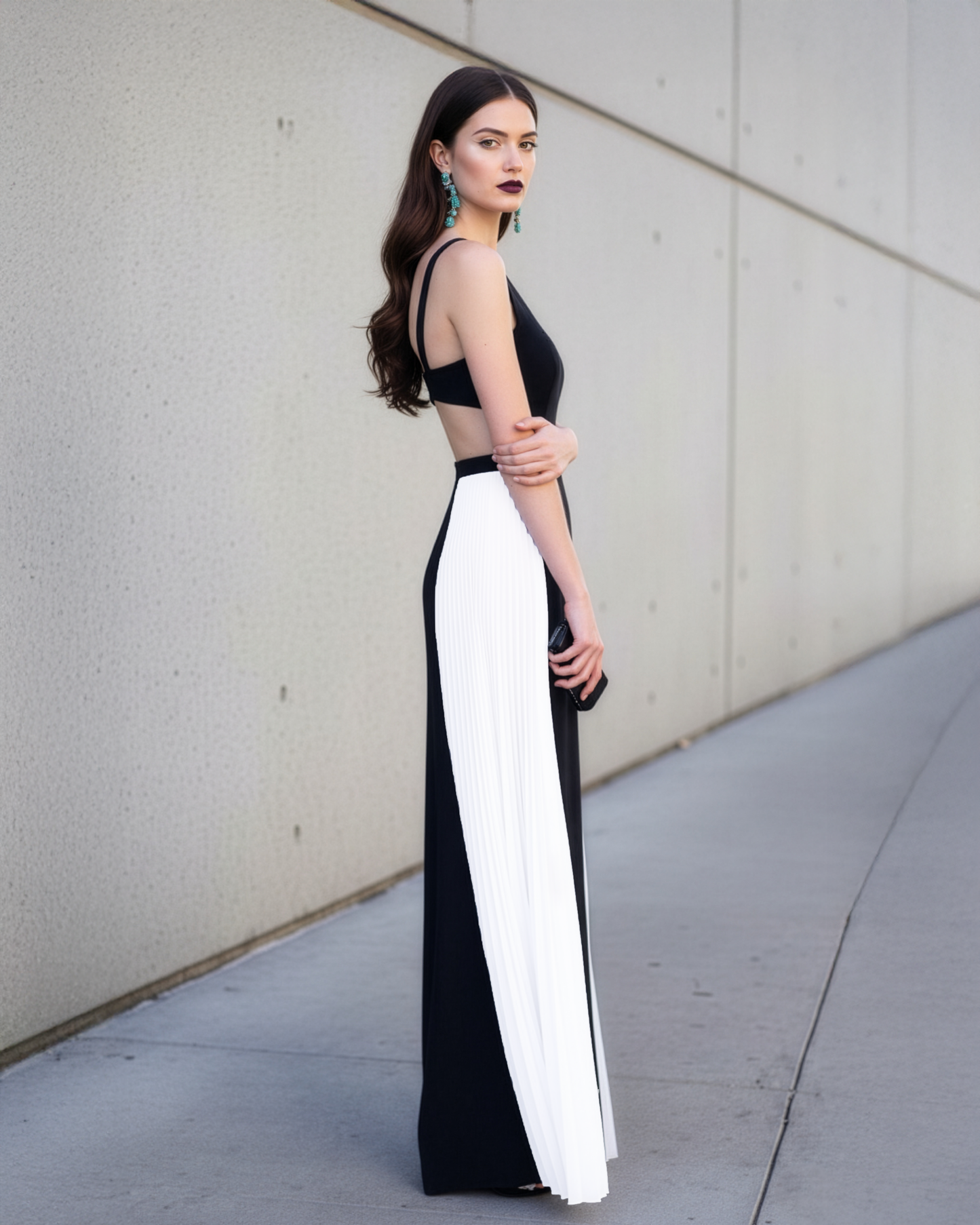 LUXE Black White Panel Cut-Out Gown