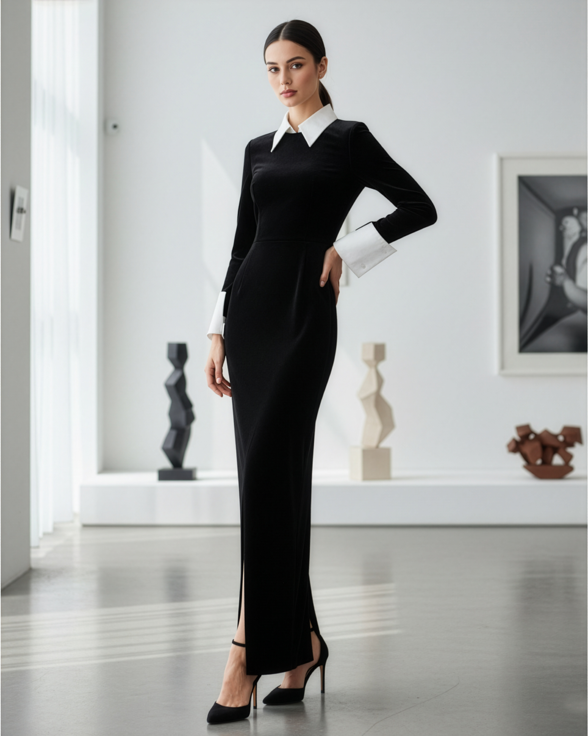 LUXE Black White Collar Cuff Gown Svelte Couture LUXE Black White Collar Cuff Gown Svelte Couture