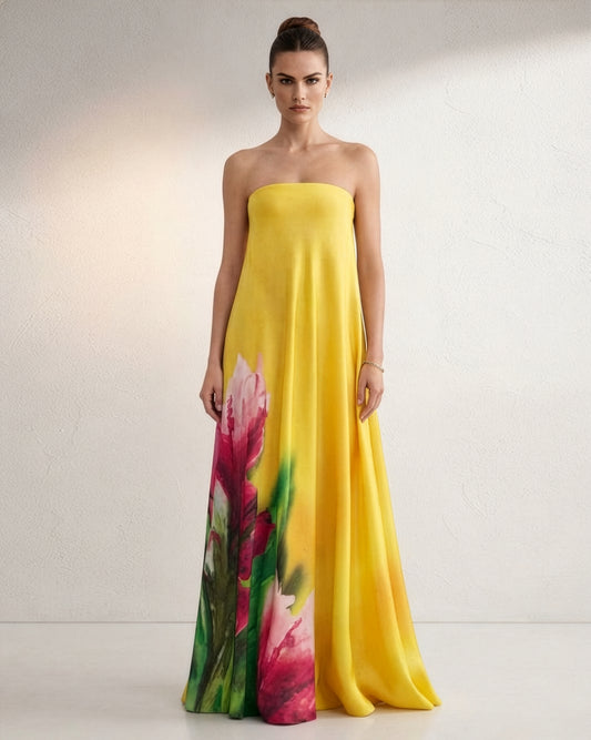 Yellow Peony Tube Gown