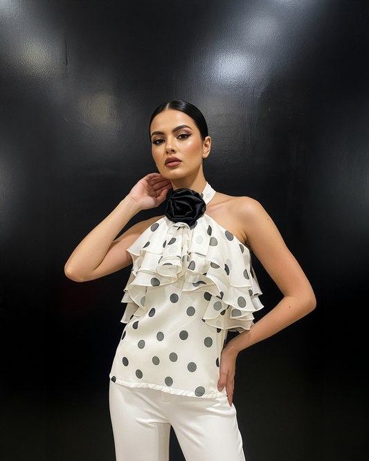 Polka Ruffle Halter Top