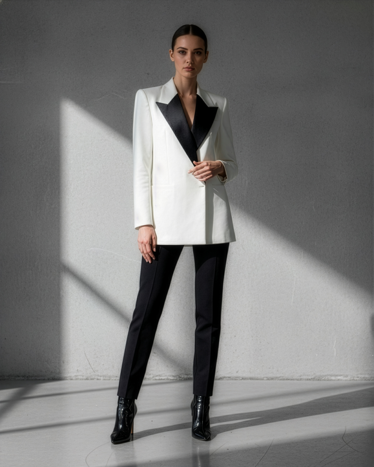 LUXE White Black Accent Collar Blazer