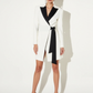 LUXE Black Collar White Wrap Blazer Dress