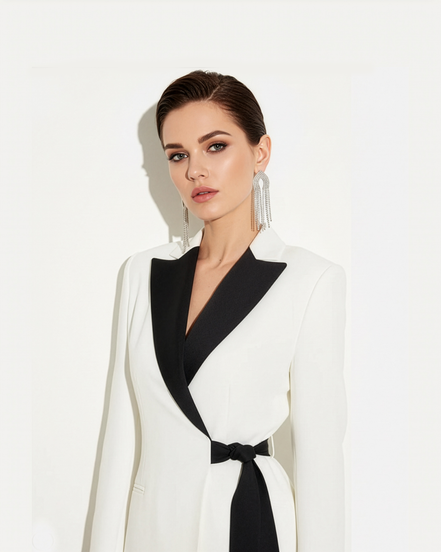 LUXE Black Collar White Wrap Blazer Dress