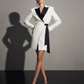 LUXE Black Collar White Wrap Blazer Dress