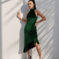 Emerald Velvet Ruffle Dress