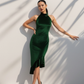 Emerald Velvet Ruffle Dress