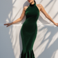 Emerald Velvet Ruffle Dress