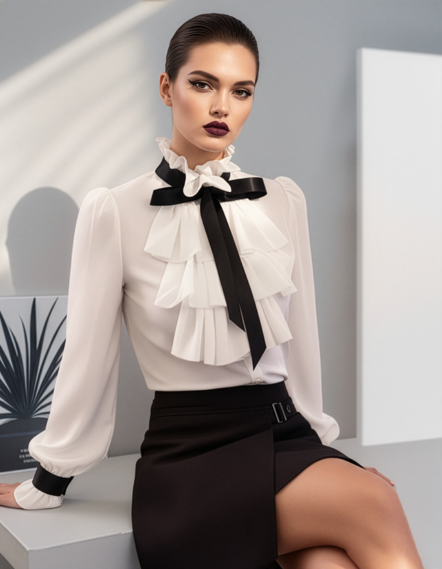 White Ruffle Bow Top