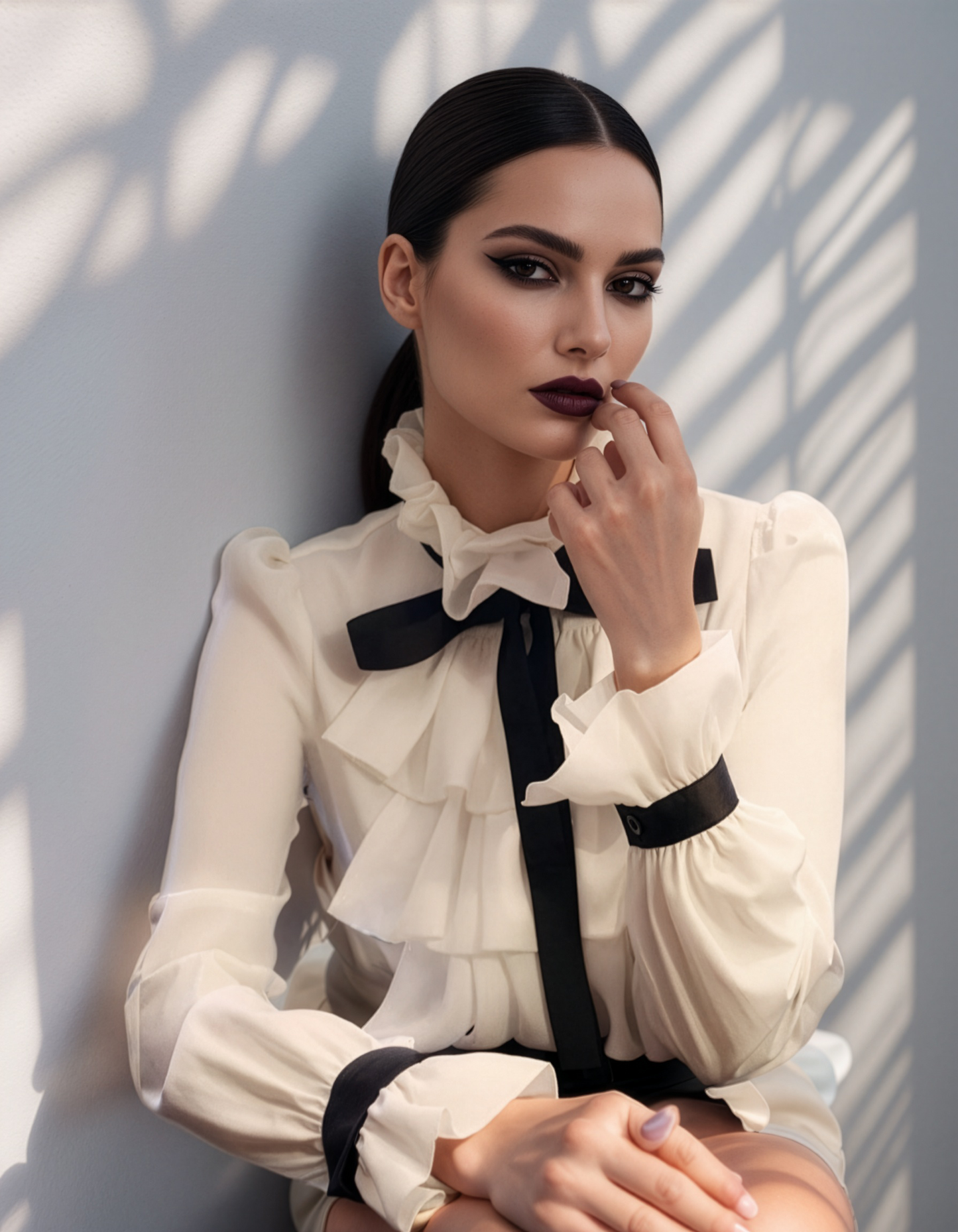 White Ruffle Bow Top