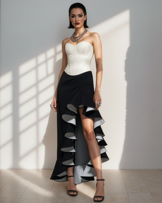 LUXE Black White Drama Skirt