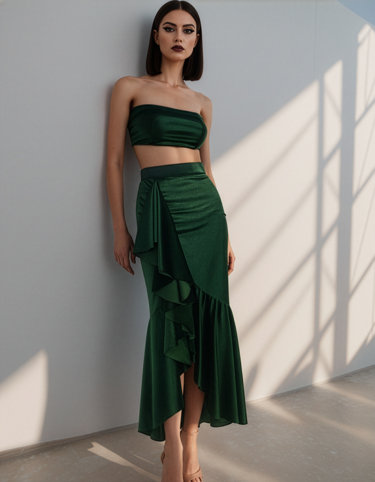 Emerald Ruffle Velvet Skirt