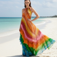 Rainbow Marble Ruffle Gown
