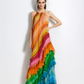 Rainbow Marble Ruffle Gown