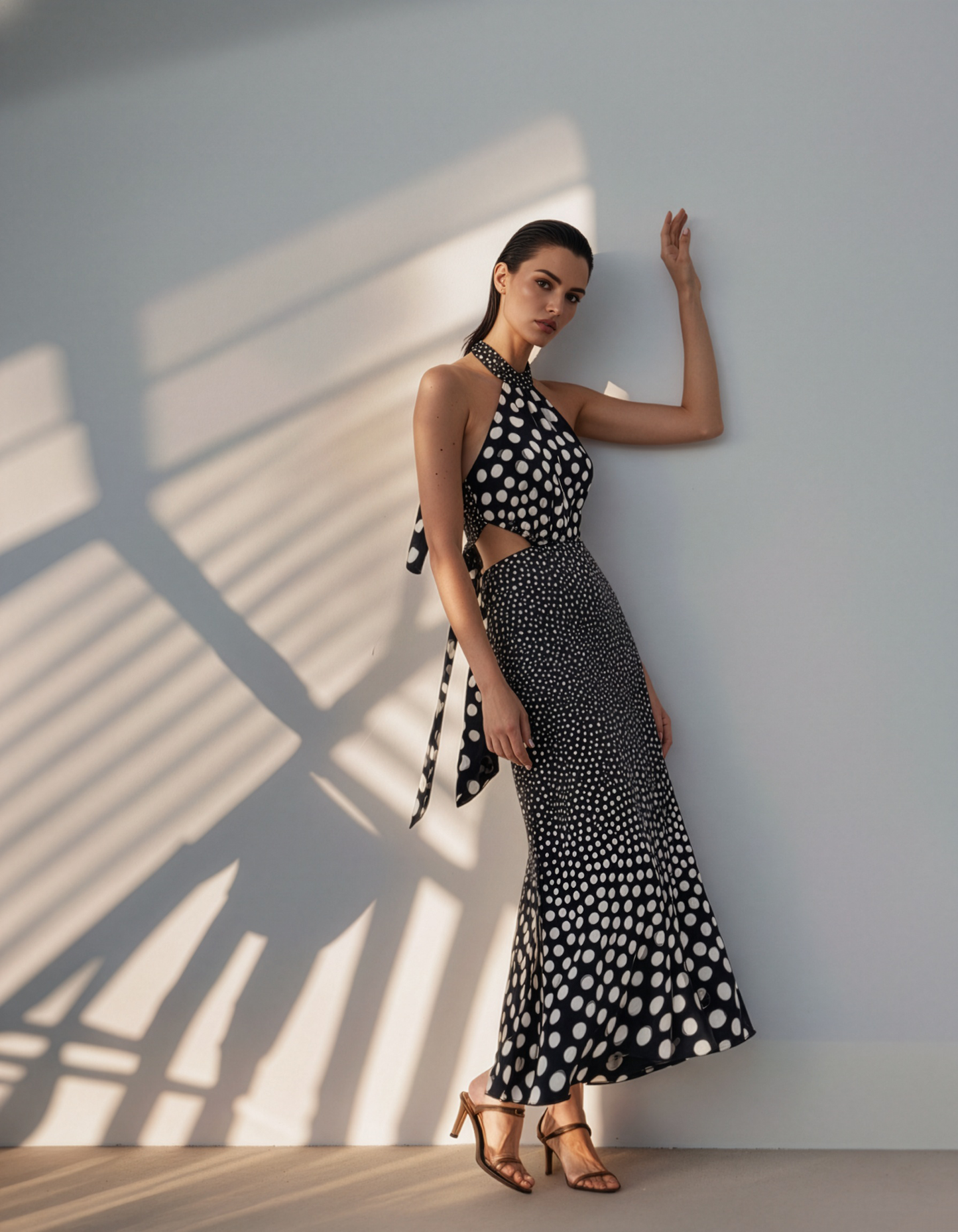 Polka Black White Halter Dress